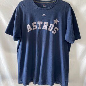 Houston Astros Baseball Majestic Mens Blue Short Sleeve Graphic Tee Size XL
